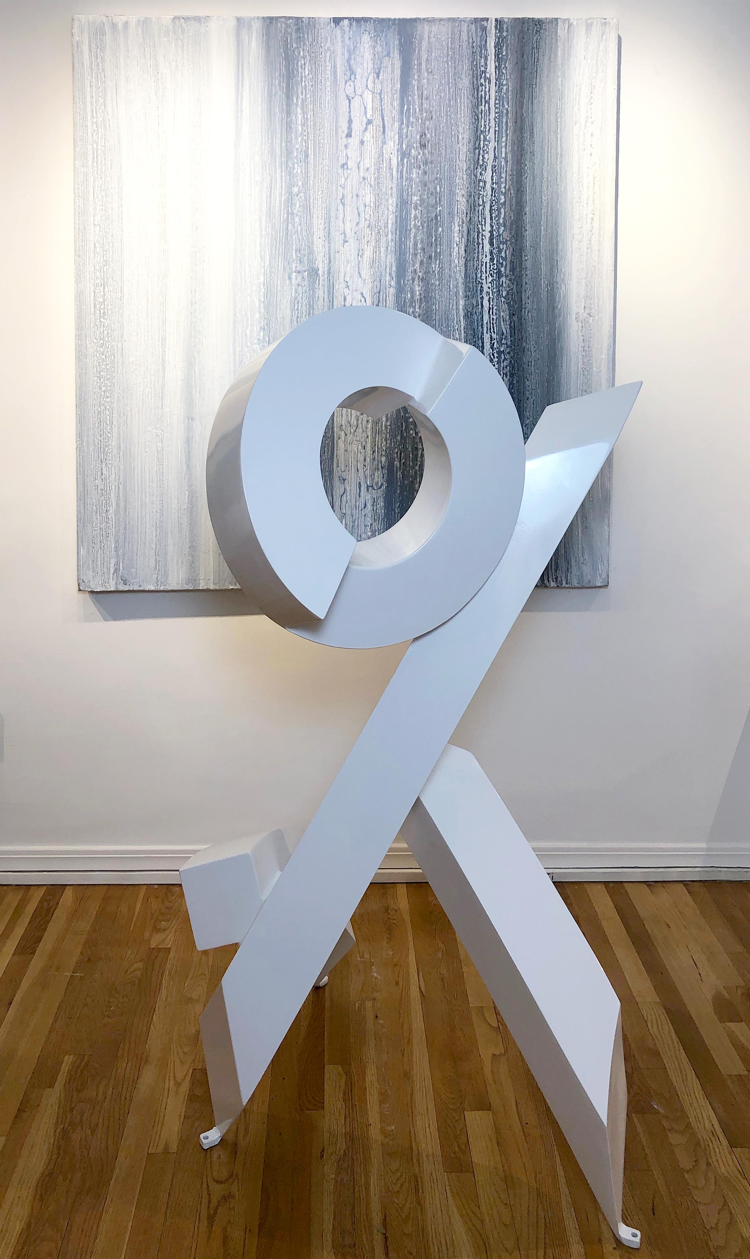 'White Rhythm #4', abstract geometric aluminum indoor/outdoor sculpture - Sculpture by Rob Lorenson