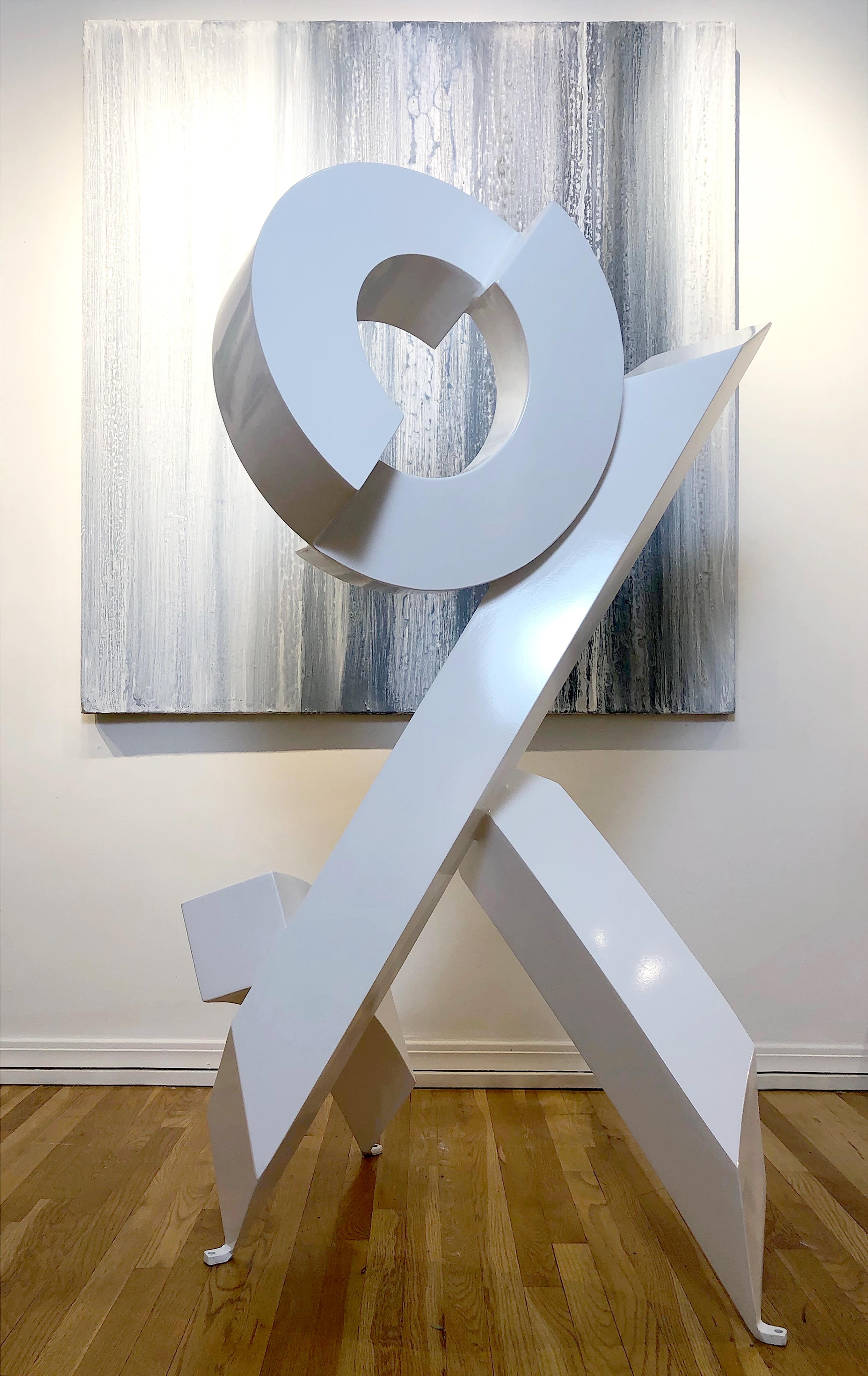Rob Lorenson Abstract Sculpture - 'White Rhythm #4', abstract geometric aluminum indoor/outdoor sculpture