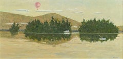 Rob Meyers, "Ballooning in Mountains", 12x24 Adirondack Lake George Oil Painting