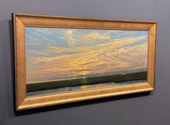 Rob Meyers, "Moonlight Sail", 16x38 Adirondack Lake George Sunset Oil Painting
