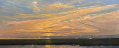 Rob Meyers, "Moonlight Sail", 16x38 Adirondack Lake George Sunset Oil Painting