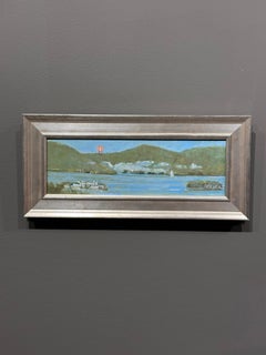 Rob Meyers, "Sailing at Narrows", 4x12 Adirondack Lake George Oil Painting