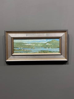 Rob Meyers, "Sailing in Narrows", 4x12 Adirondack Lake George Oil Painting