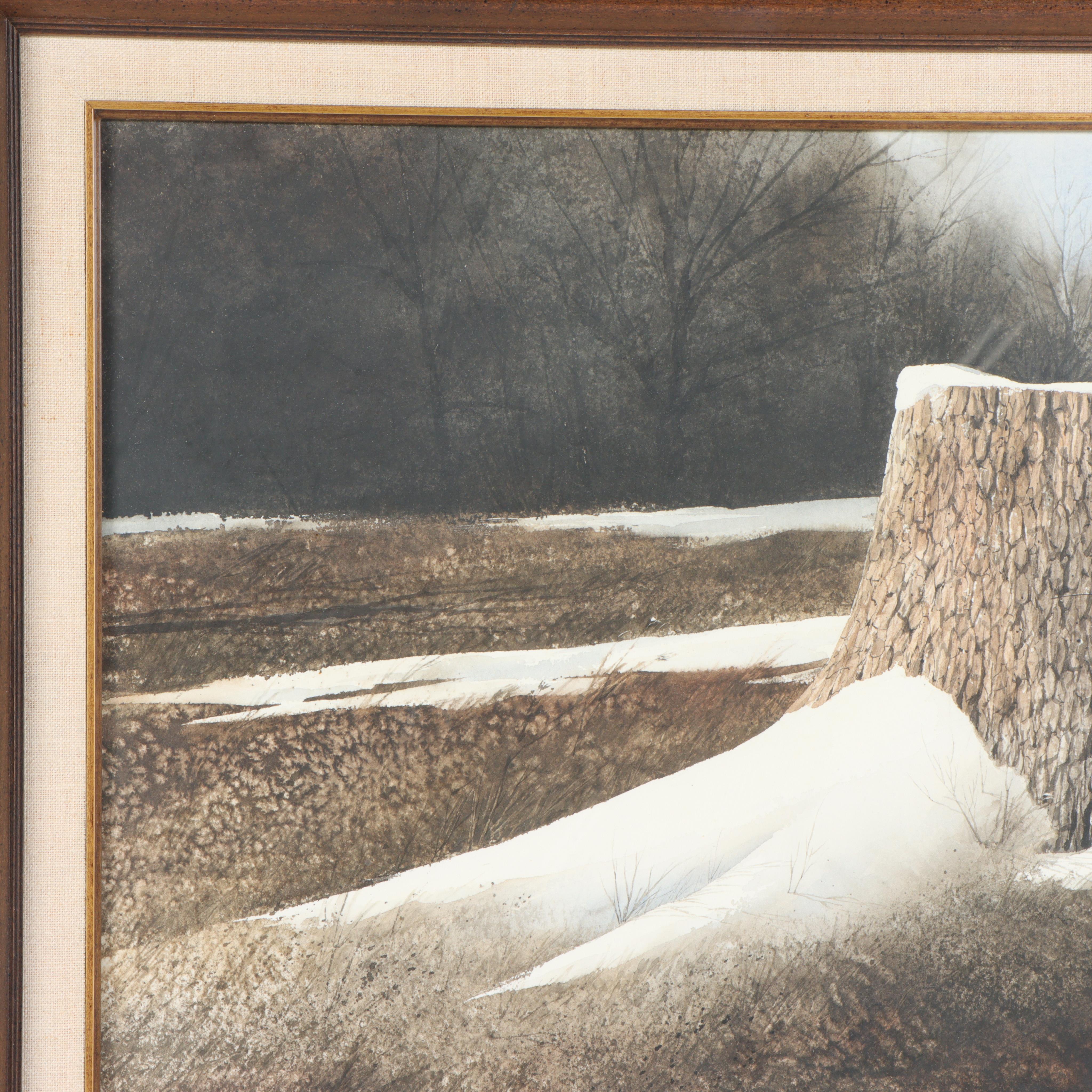 Winterlandschaft mit Baumstumpf im Angebot 1