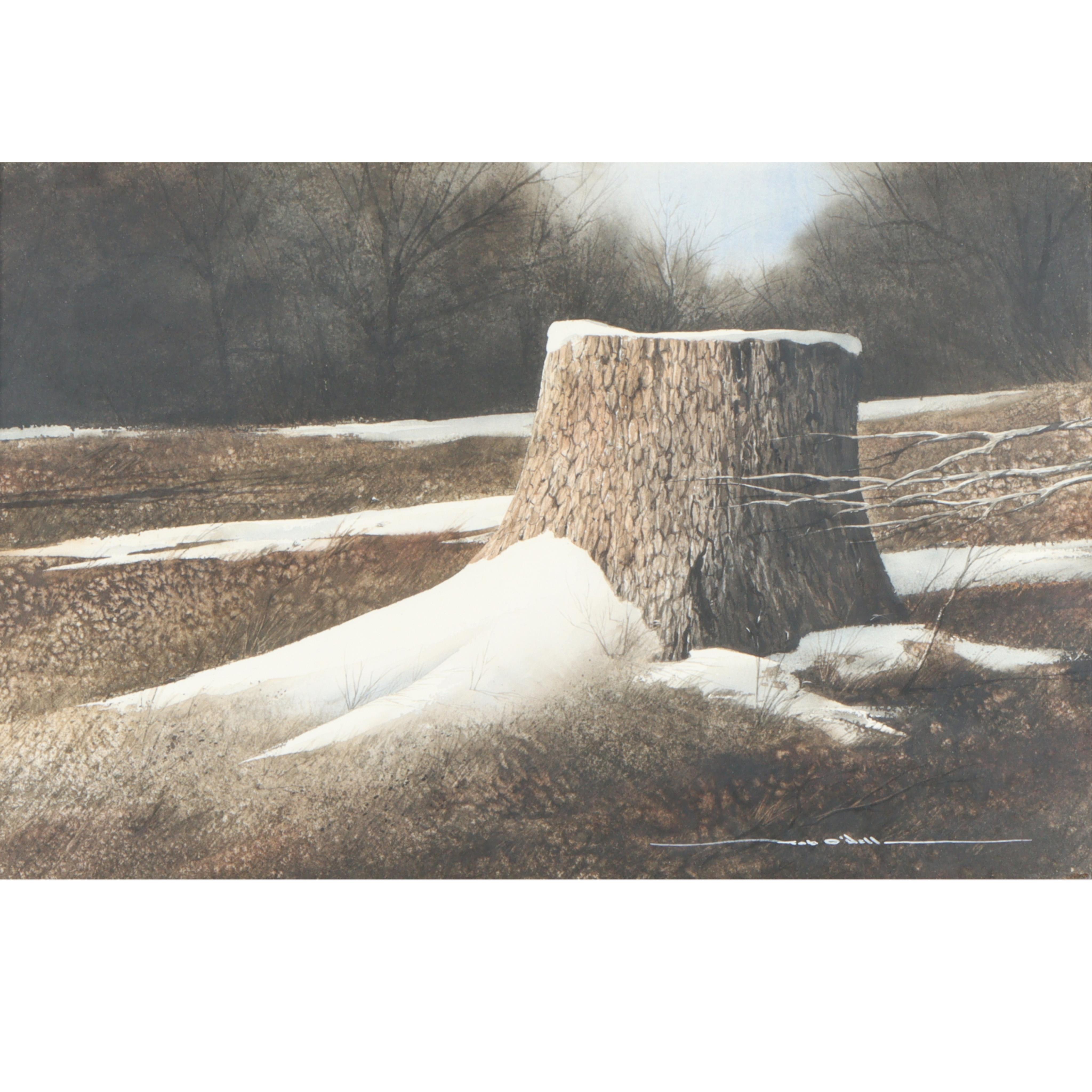 Winterlandschaft mit Baumstumpf im Angebot 2
