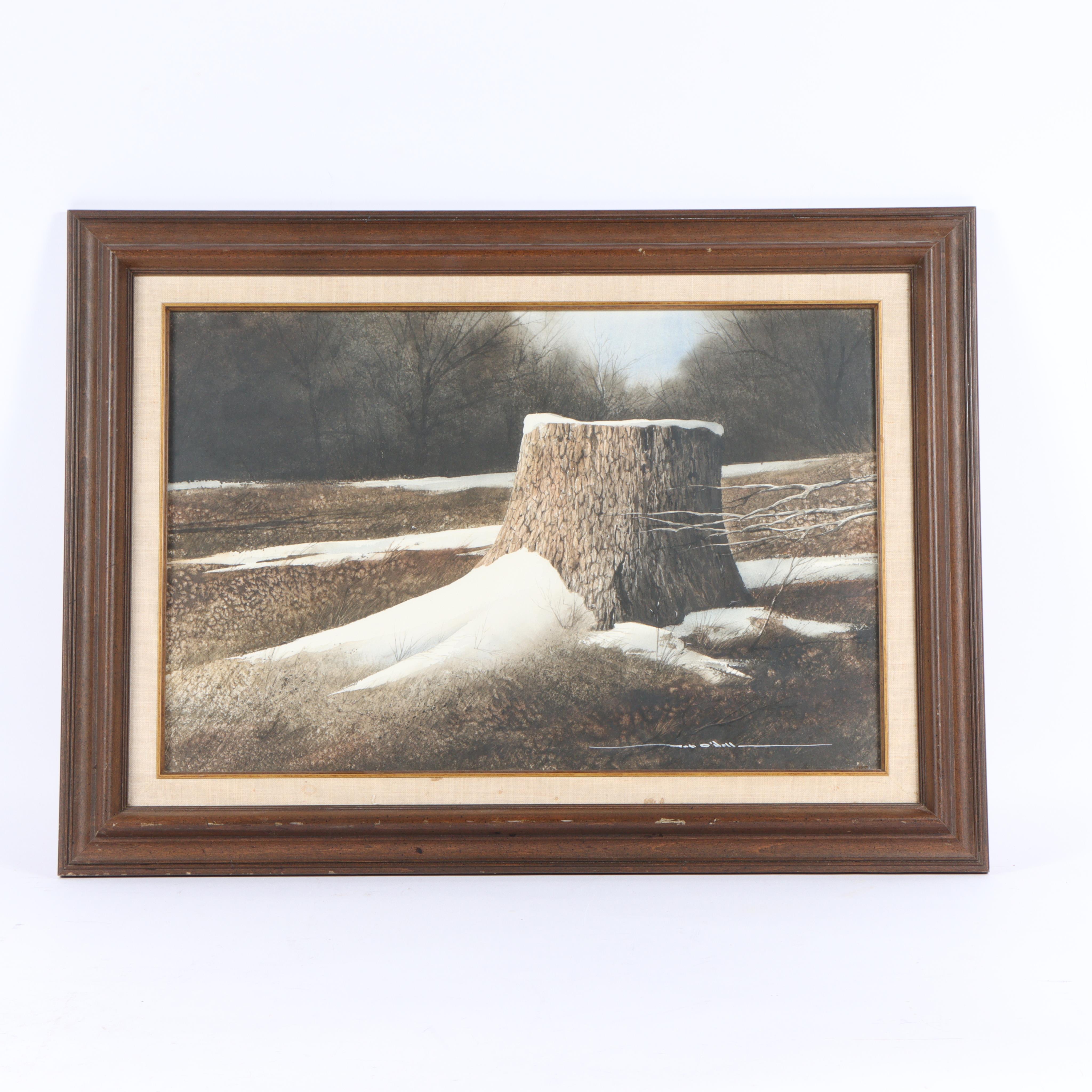 Rob O'Dell Landscape Painting – Winterlandschaft mit Baumstumpf