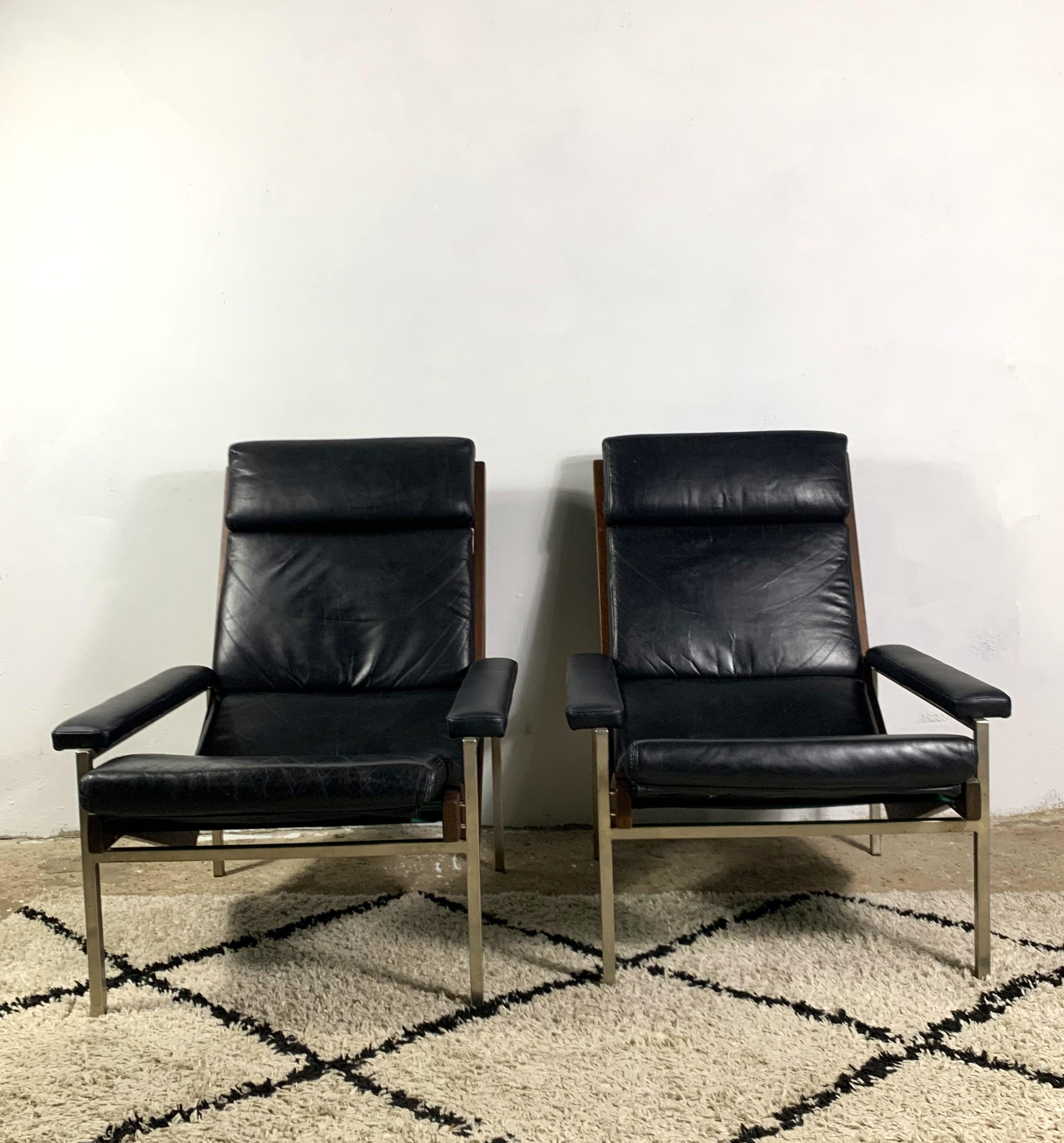 Dutch Rob Parry Lotus Armchairs, Rosewood And Leather, 1960s For Sale