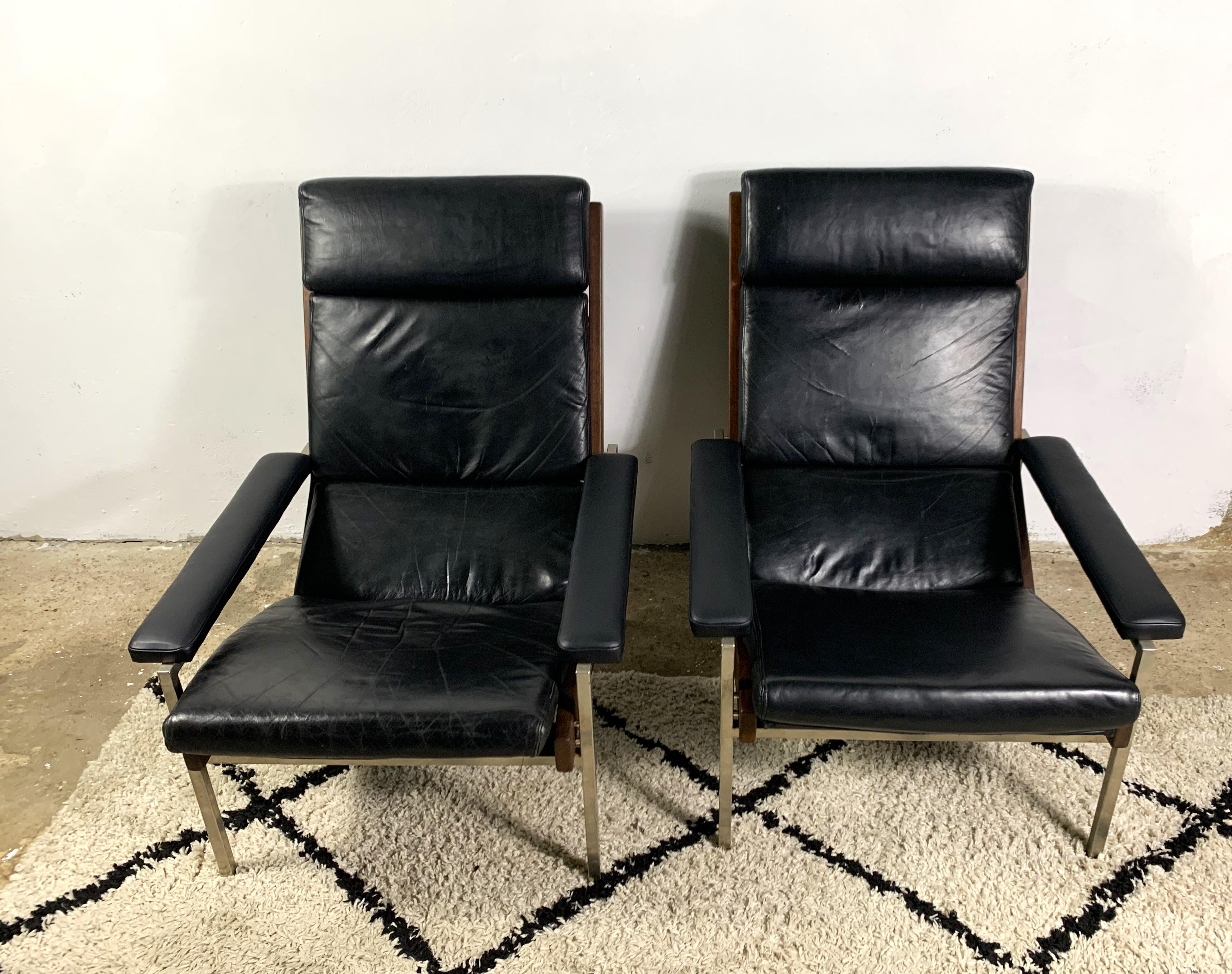 Rob Parry Lotus Armchairs, Rosewood And Leather, 1960s In Good Condition For Sale In Bunnik, NL