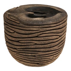 Keramikvase von Rob Sieminski, handgefertigt, geformt, braun, signiert