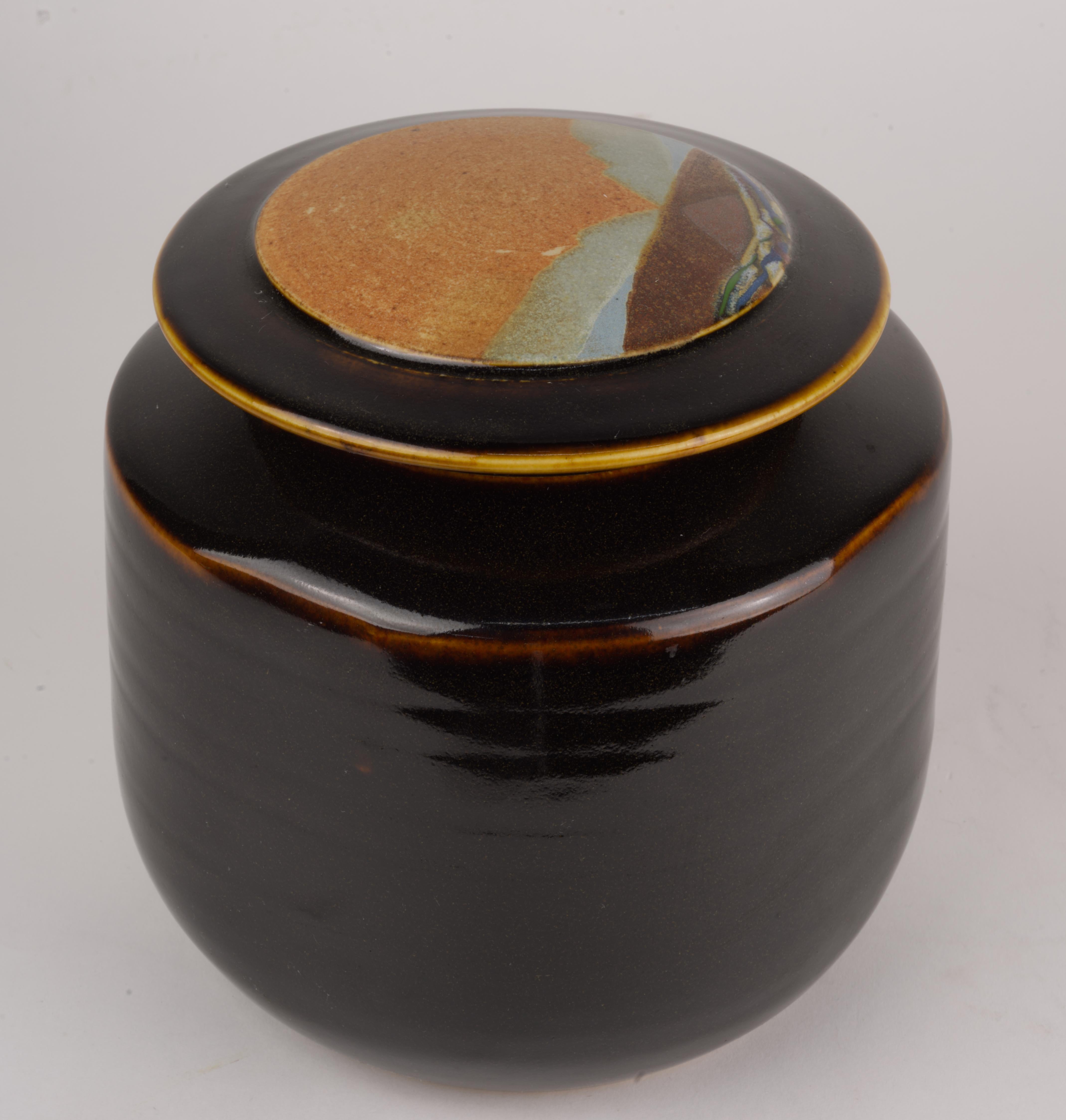 American Rob Wiedmaier Covered Vessel Jar Organic Landscape Medium For Sale