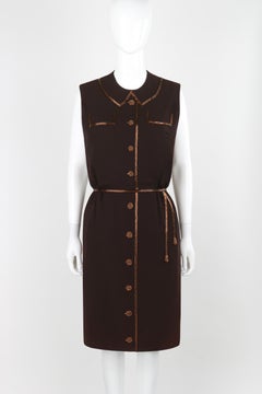 ROBBIE BEE c.1940's Vtg Brown Copper Hand Beaded Accent Trompe-L'oeil Day Dress