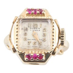 Robbin 17 Jewels Ring Watch with Ruby Accents in 14 Karat Yellow Gold