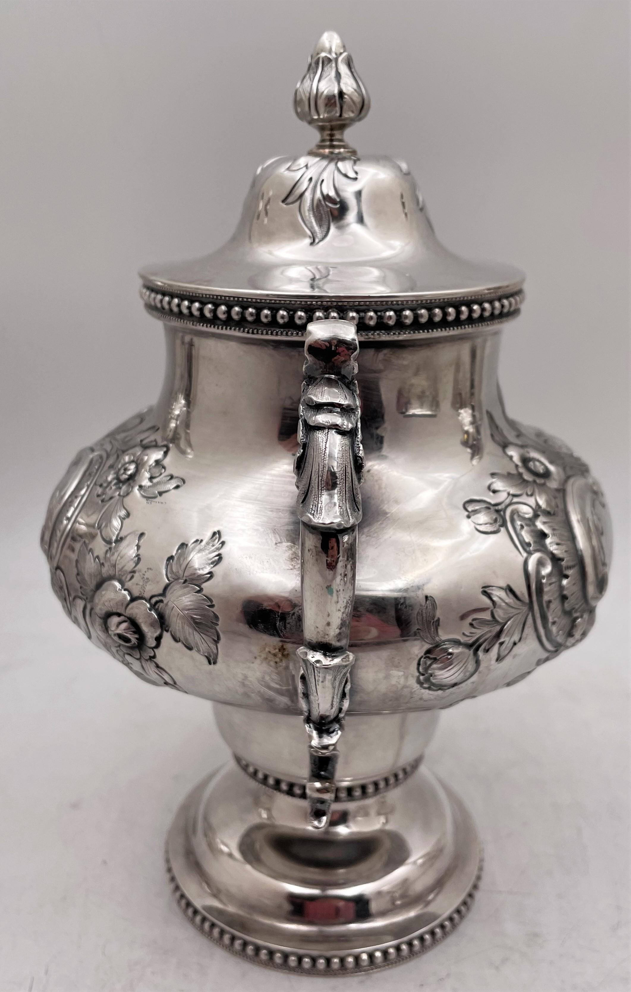 Robbins, Clark & Biddle Sterling Silver 19th Century 4-Piece Repousse Tea Set For Sale 4