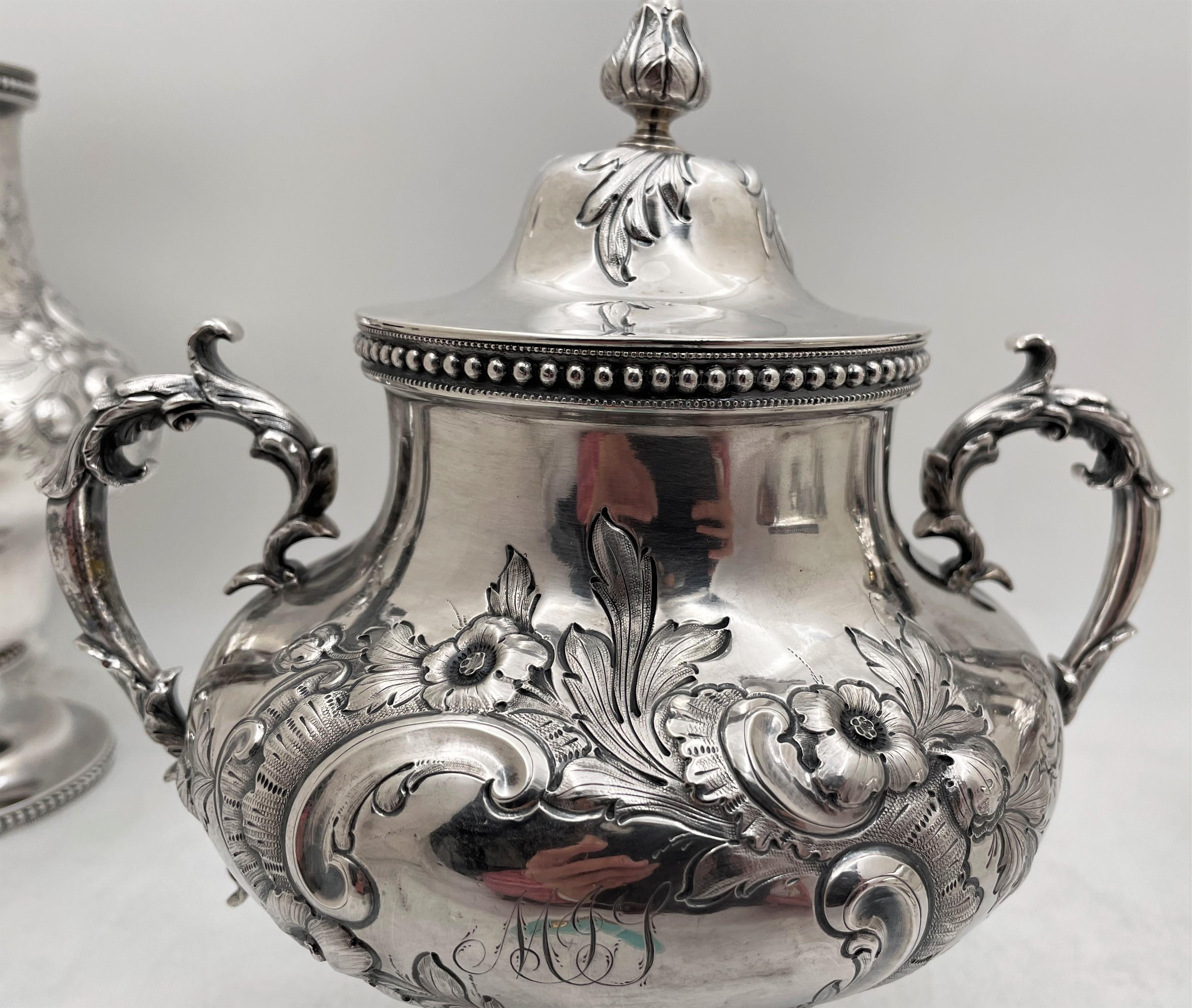Robbins, Clark & Biddle Sterling Silver 19th Century 4-Piece Repousse Tea Set For Sale 3