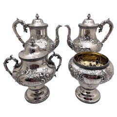 Robbins, Clark & Biddle Sterling Silver 19th Century 4-Piece Repousse Tea Set