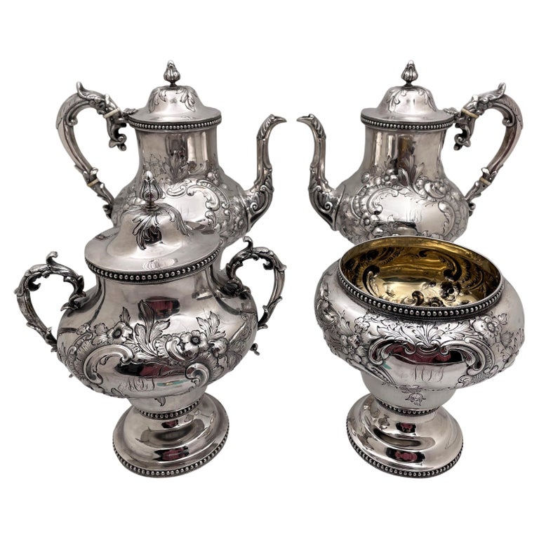 Robbins, Clark and Biddle Sterling Silver 19th Century 4Piece Repousse