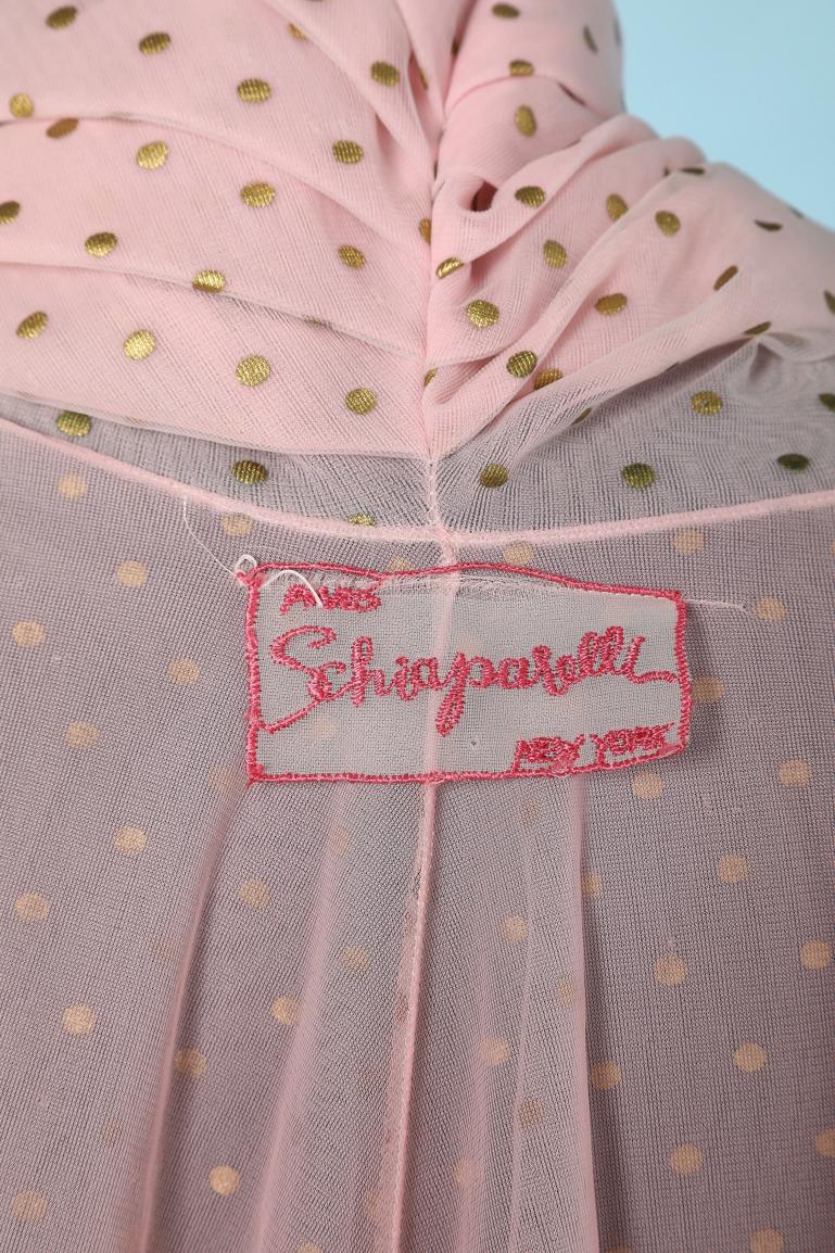 Robe and night-gown in pink nylon and tulle with gold Polka dots Schiaparelli  For Sale 7