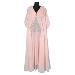 Retro Robe and night-gown in pink nylon and tulle with gold Polka dots Schiaparelli 