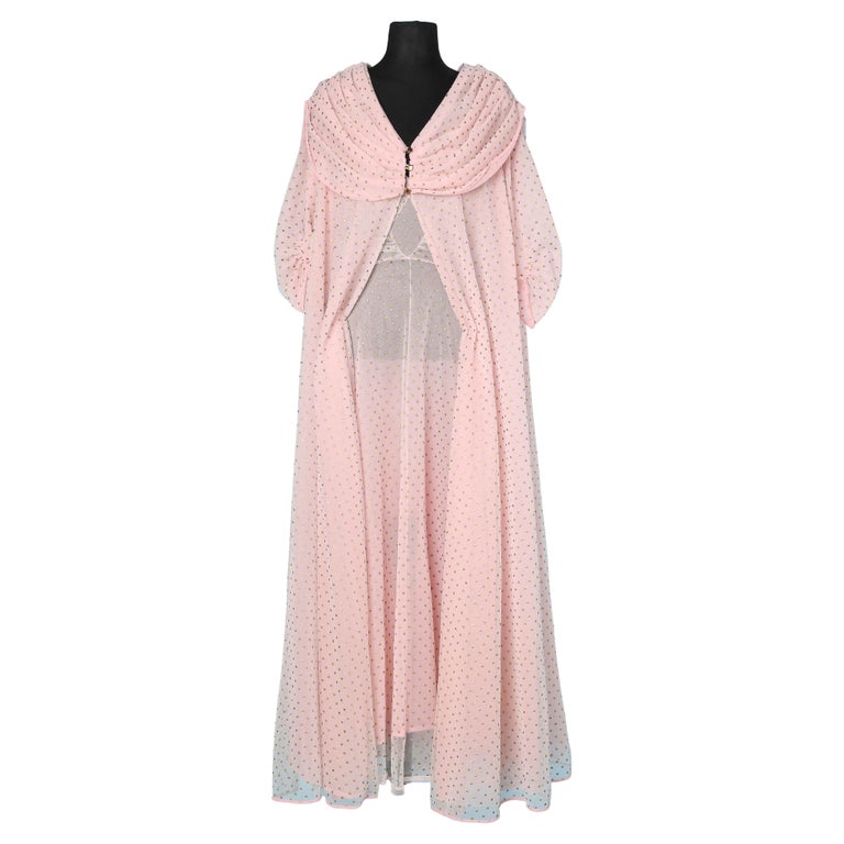 Robe and night-gown in pink nylon and tulle with gold Polka dots  Schiaparelli For Sale at 1stDibs