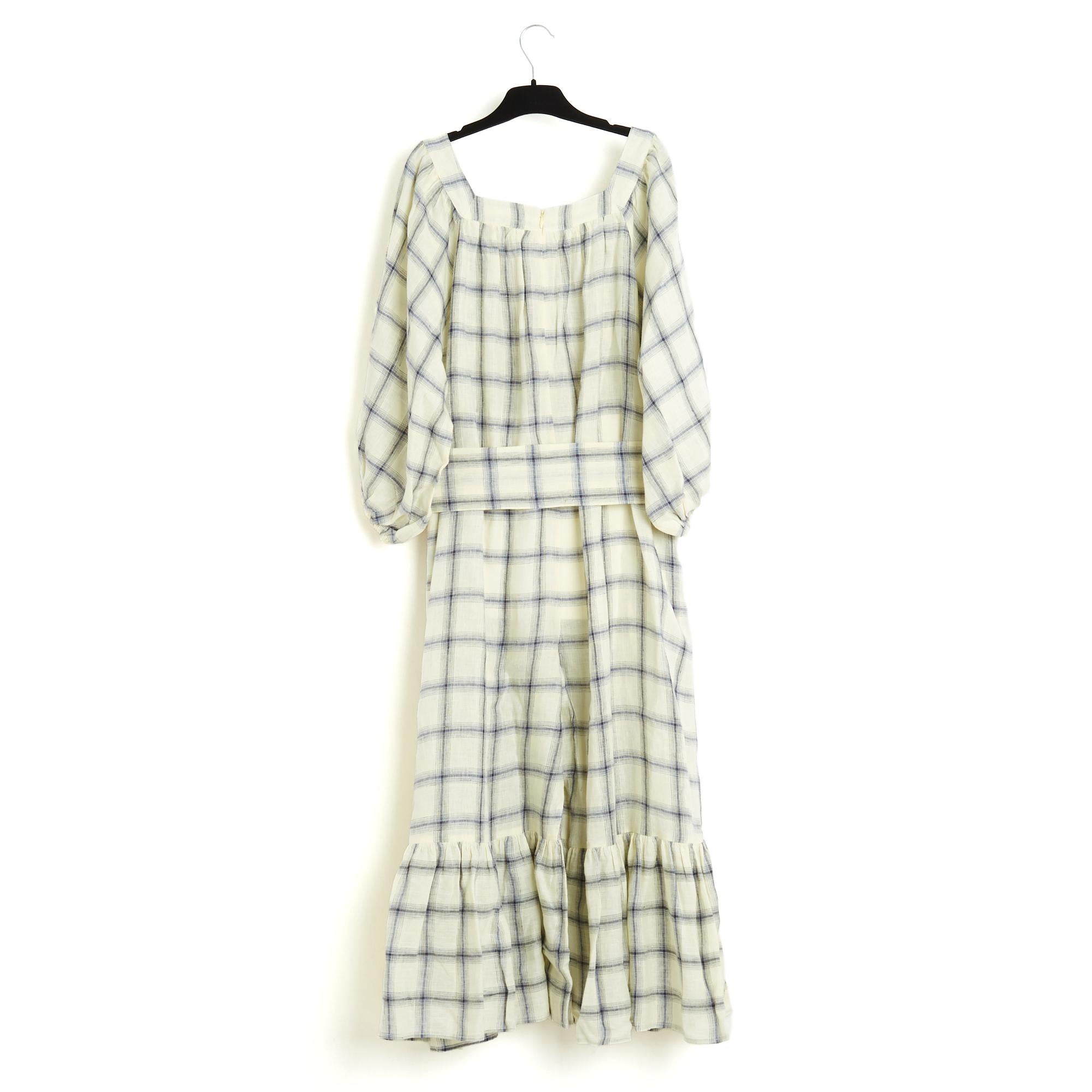Women's or Men's Robe Combinaison FR40 Ecru Cotton Maxi Ruffles Belted Dress Jumpsuit UK12 US10 For Sale