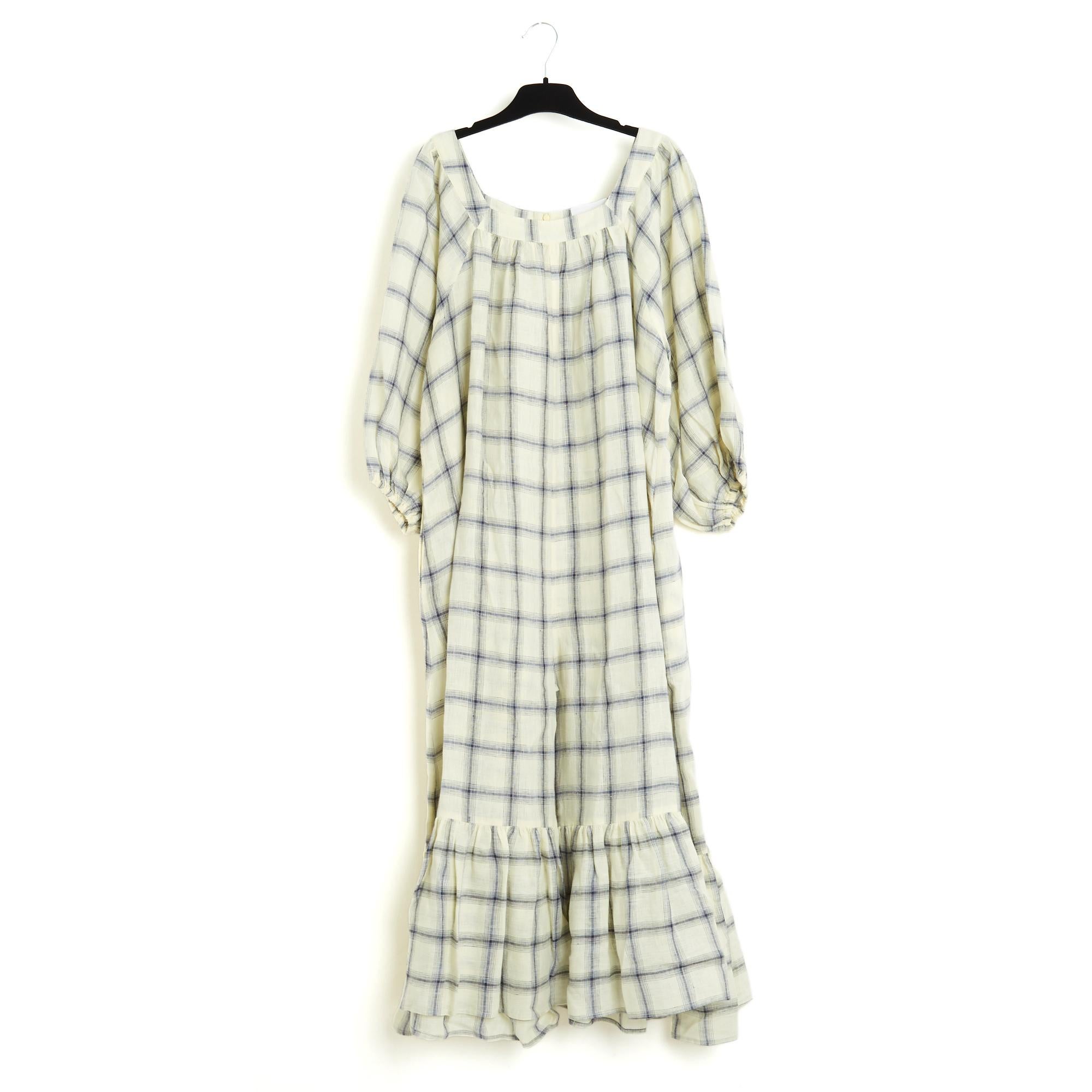 Robe Combinaison FR40 Ecru Cotton Maxi Ruffles Belted Dress Jumpsuit UK12 US10 For Sale 1