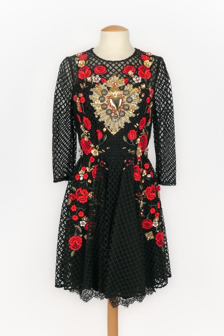 black mesh dress with embroidered flowers Vintage Flower Embroidered Mesh Patchwork Dress – GTHIC