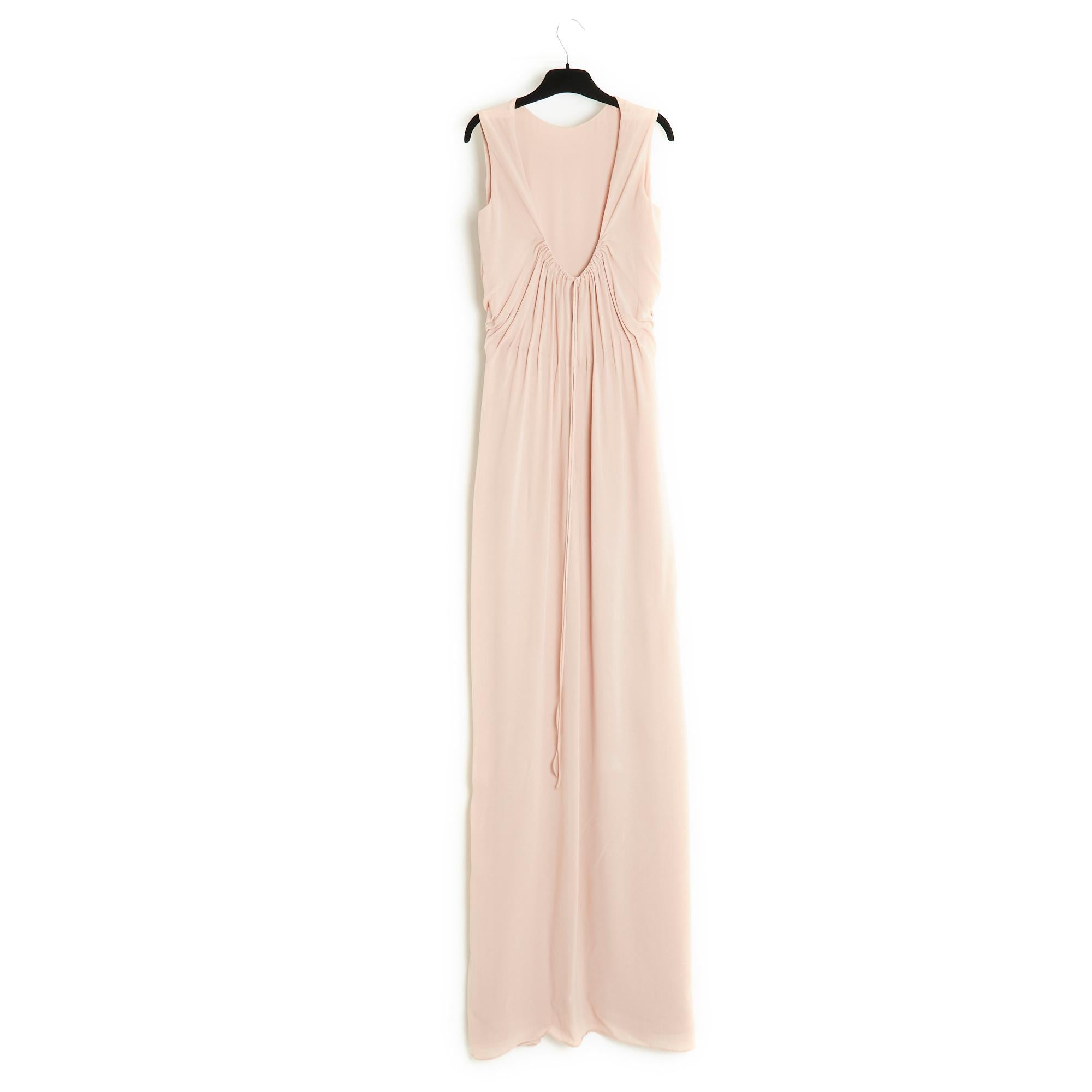 Beige Robe Maxi Couture FR38 Pink Nude Silk Crepe Vestal Maxi Dress UK10 US8 For Sale