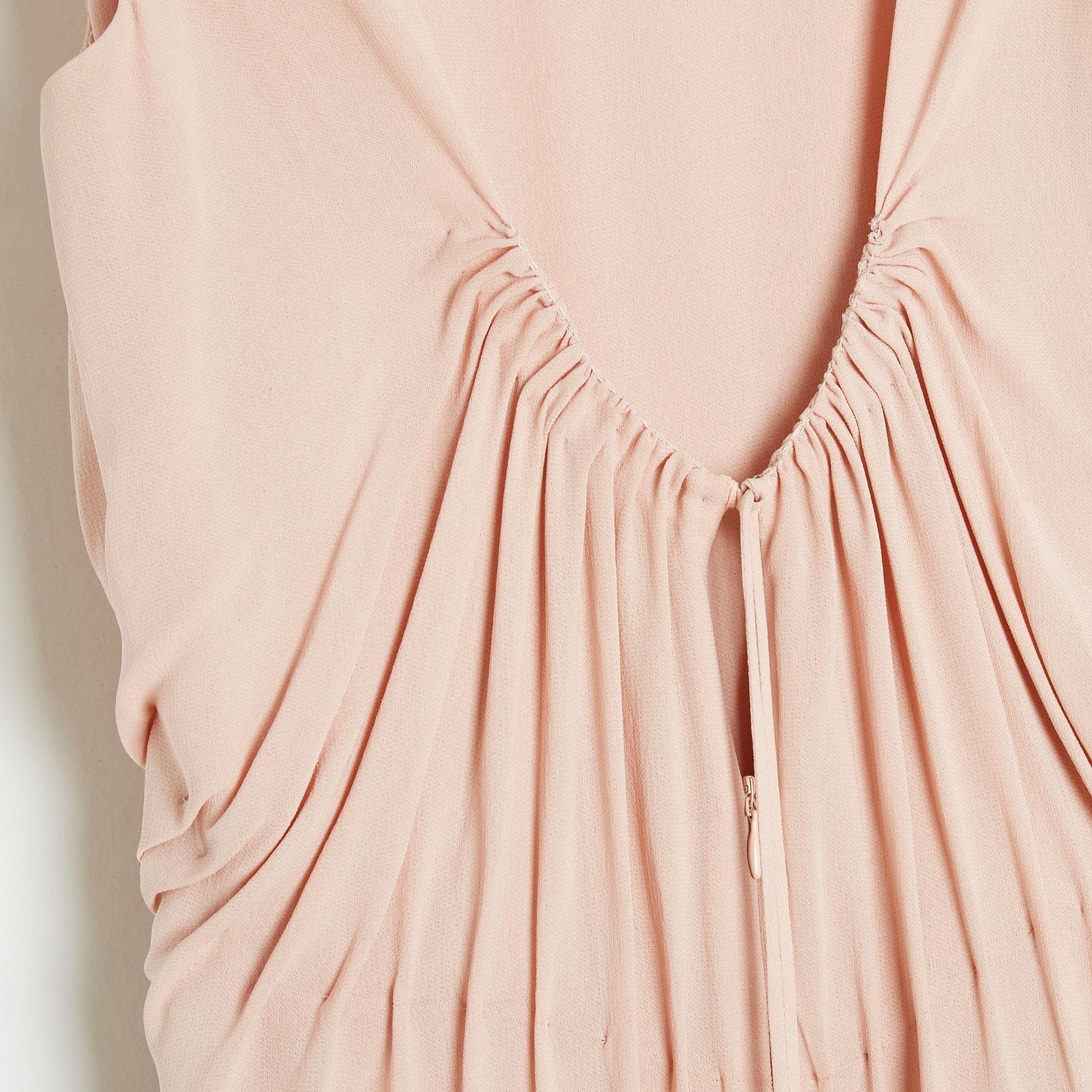 Women's Robe Maxi Couture FR38 Pink Nude Silk Crepe Vestal Maxi Dress UK10 US8 For Sale
