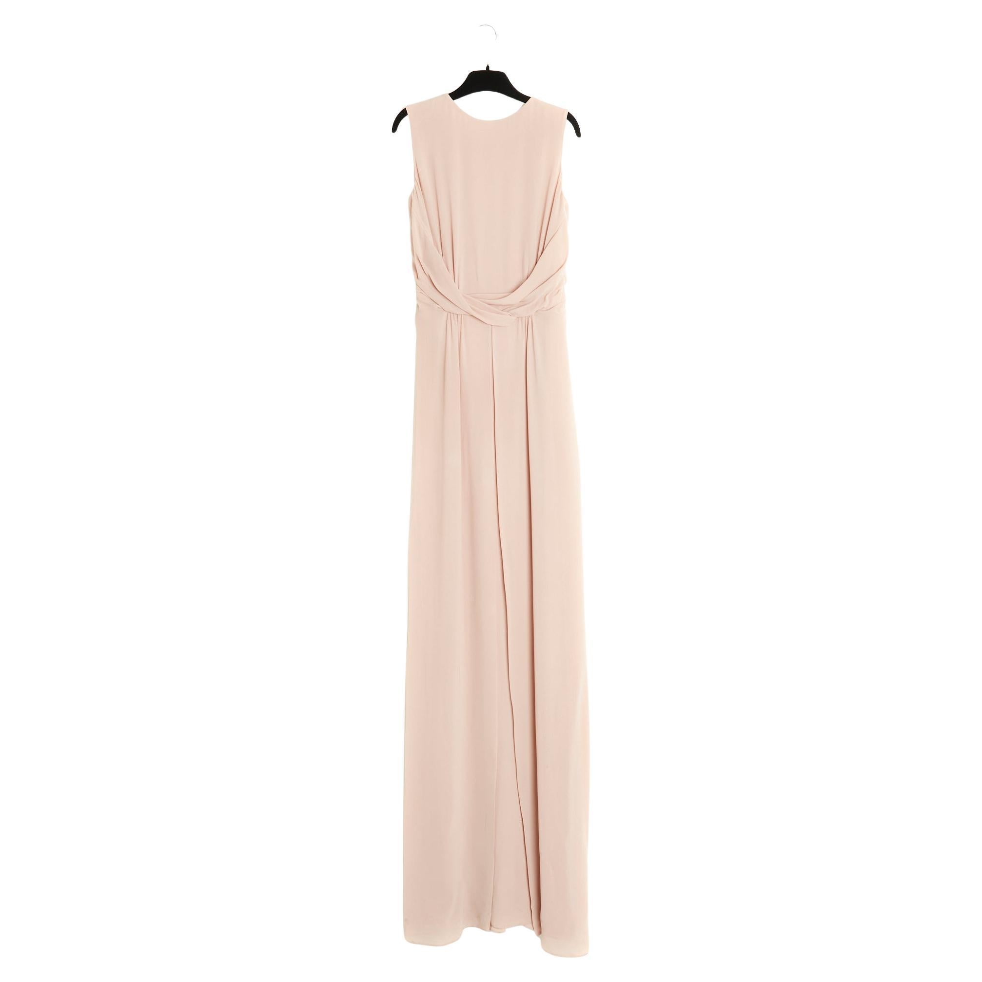 Robe Maxi Couture FR38 Pink Nude Silk Crepe Vestal Maxi Dress UK10 US8 For Sale