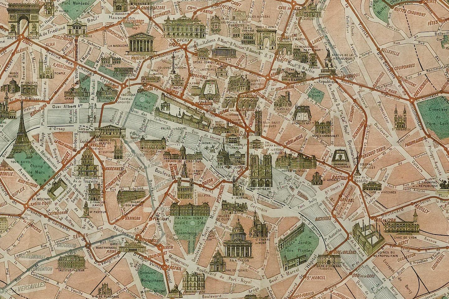 French Map of Paris, Published by Robelin, Antique Pictorial Map, circa 1913
