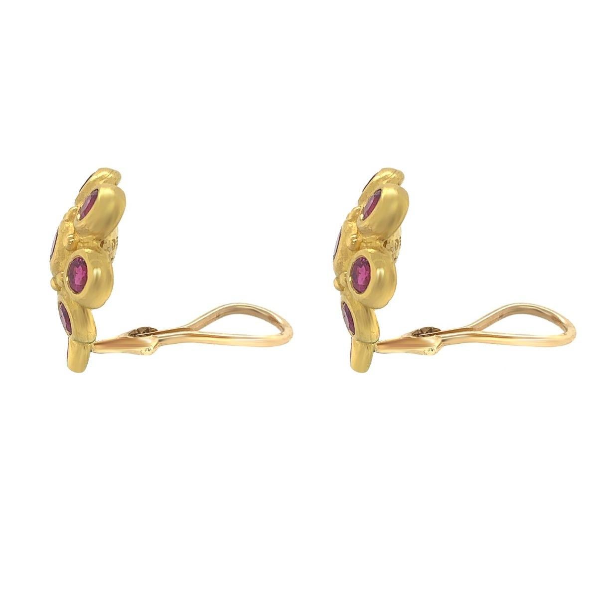 Roberge 22 Karat Yellow Gold and Ruby Ear Clips In Excellent Condition For Sale In New York, NY