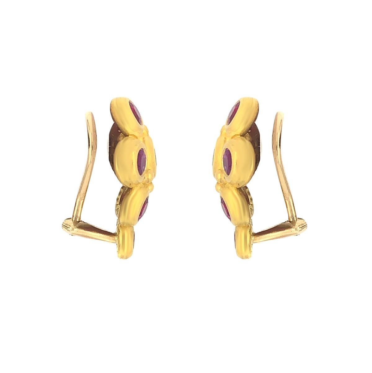 Women's Roberge 22 Karat Yellow Gold and Ruby Ear Clips For Sale