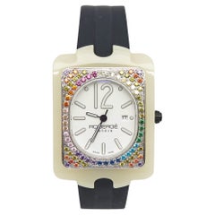 Robergé White Acetate Stainless Colored Crystals Altair Women's Wristwatch 34 mm