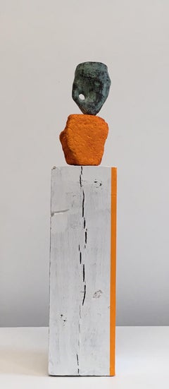 Contemporary Conceptual Bronze Ceramic Sculpture Female Artist Orange White