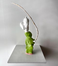 Contemporary Conceptual Ceramic Sculpture Green Pink Female Artist Unique Object