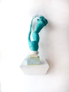 Zeitgenössische Konzeptionelle Keramik-Skulptur Türkis-Frauenkünstlerin Einzigartiges Objekt