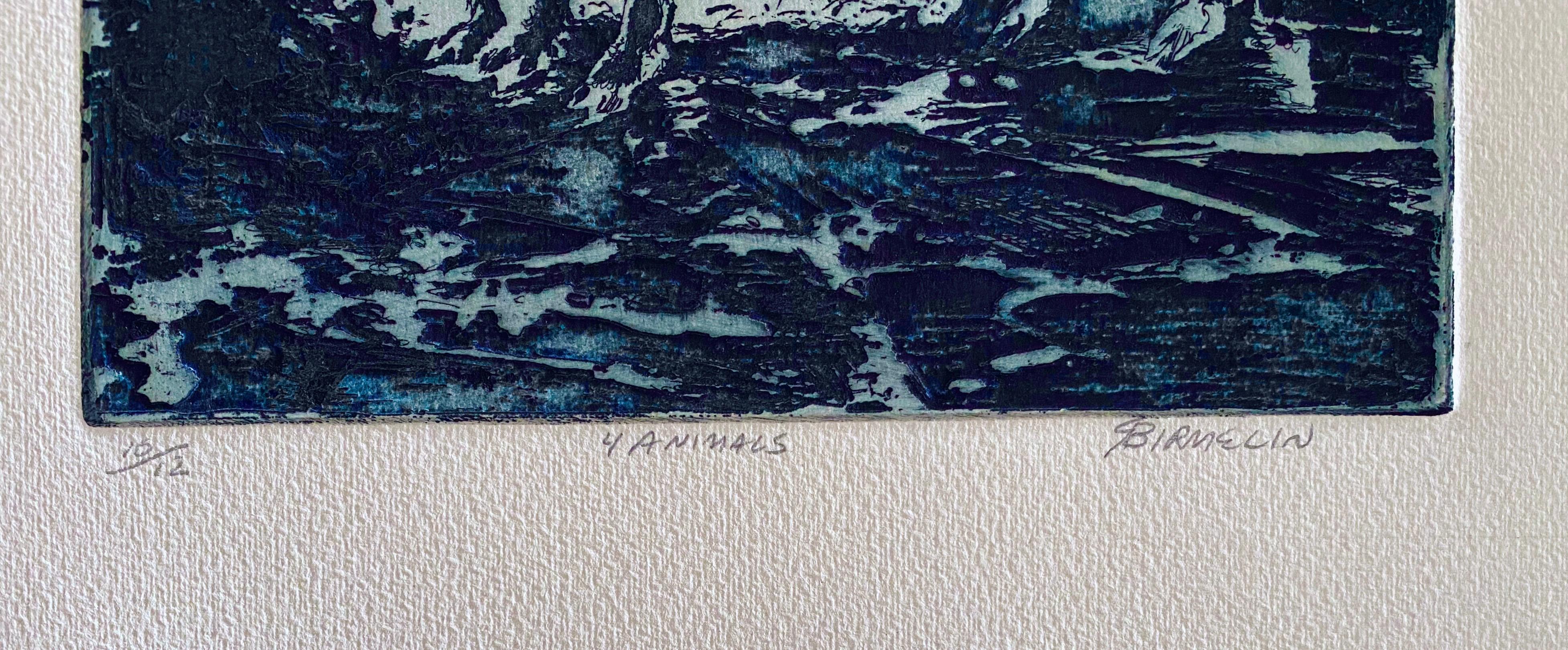 4 Animali, acquaforte astratta modernista americana - Print Realismo americano di Robert A. Birmelin