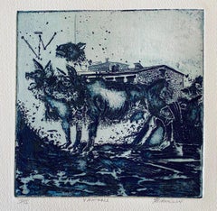 4 Animals, American Modernist Abstract Etching