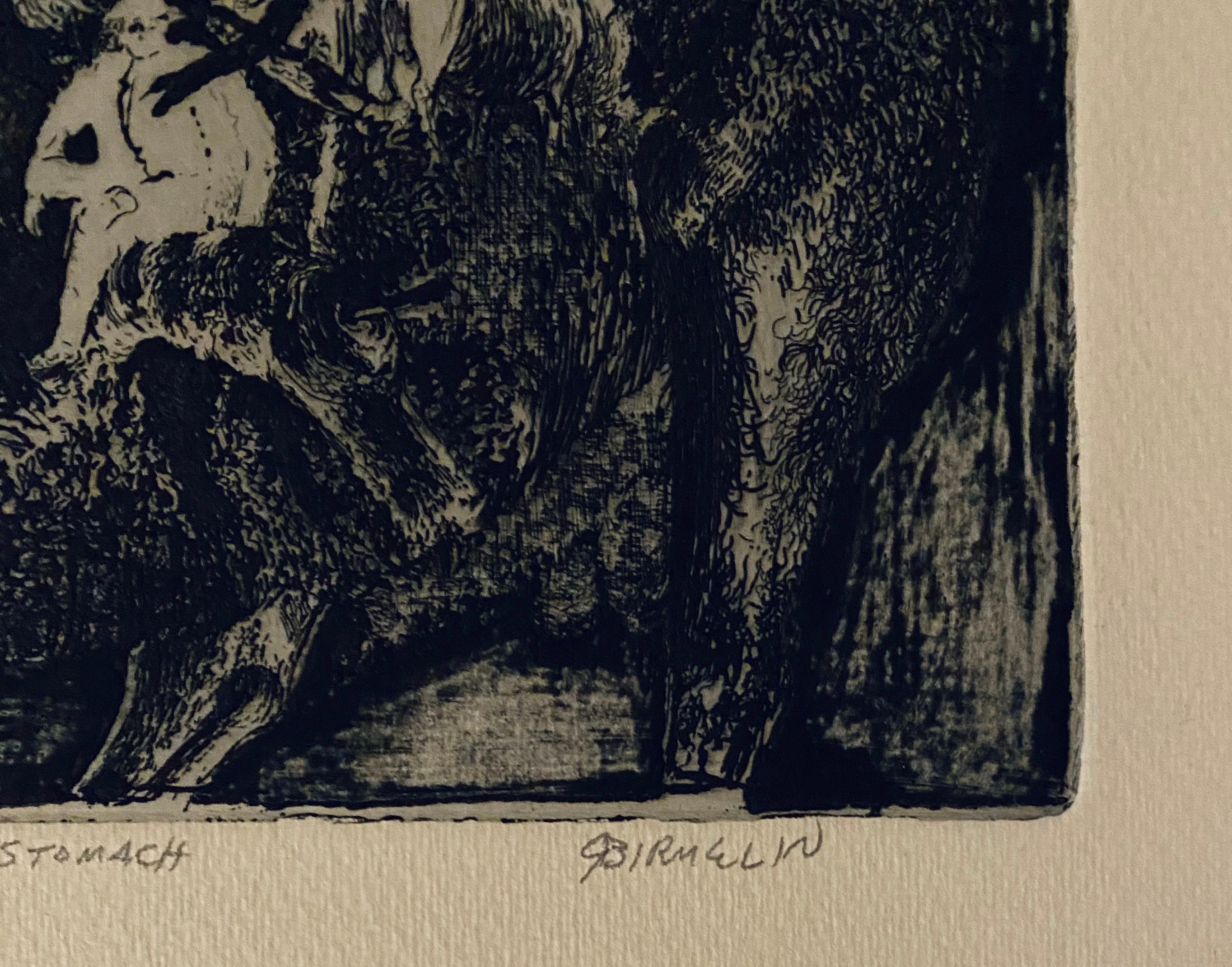 Peu de bête avec un arbre dans le ventre, gravure abstraite moderniste américaine - Noir Interior Print par Robert A. Birmelin