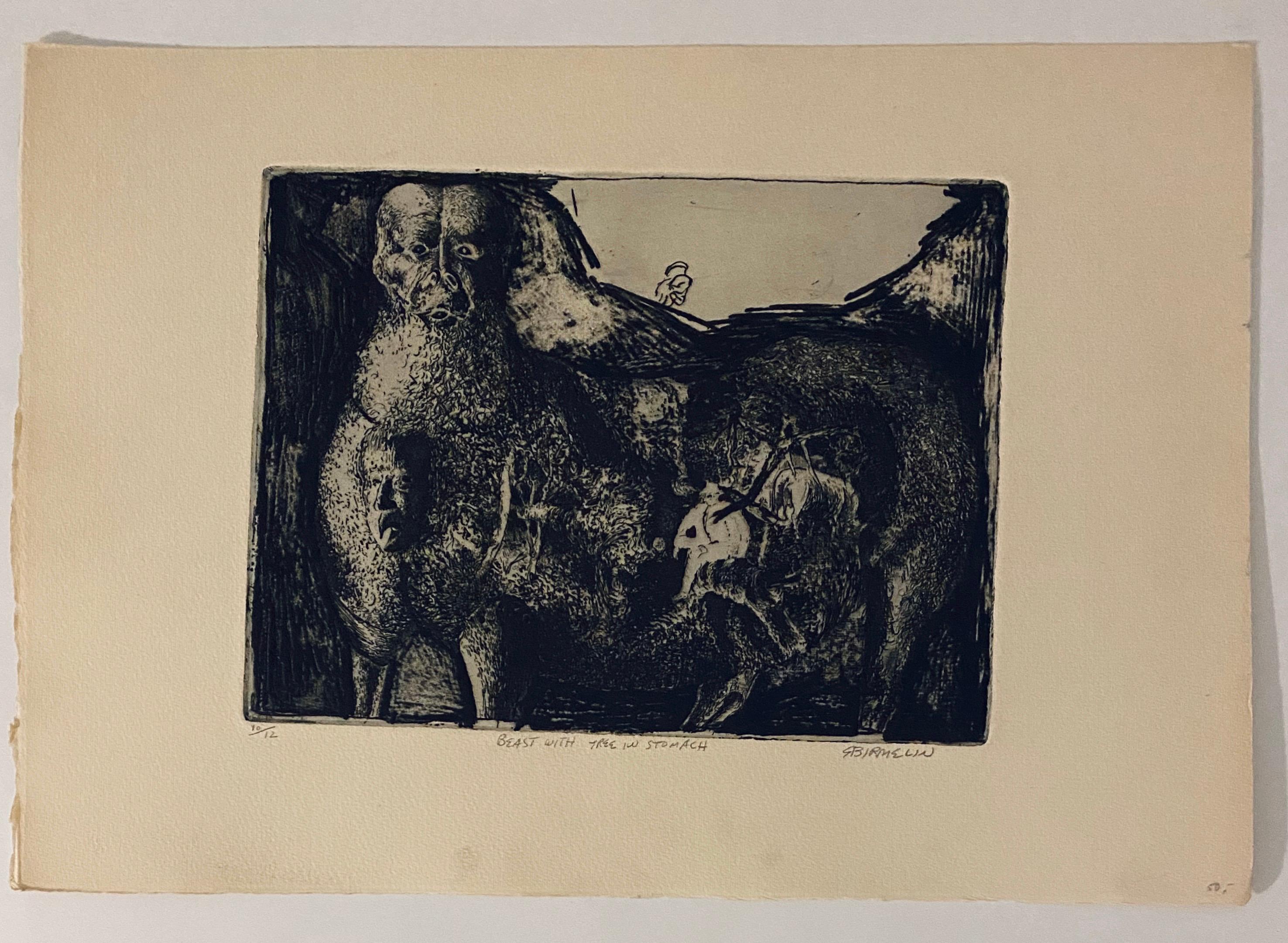 Beast With Tree In Stomach, American Modernist Abstract Etching For Sale 1