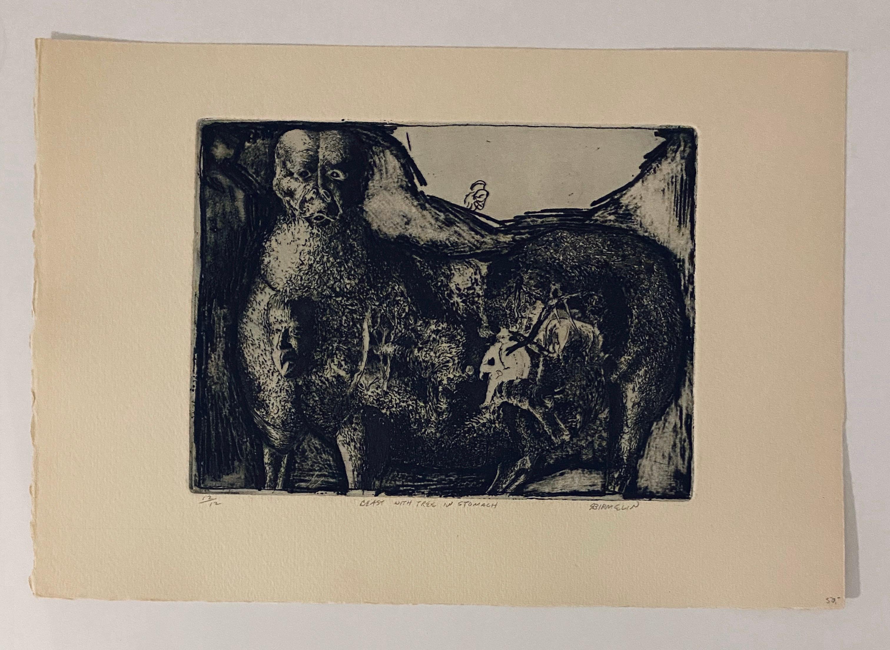 Beast With Tree In Stomach, American Modernist Abstract Etching For Sale 2