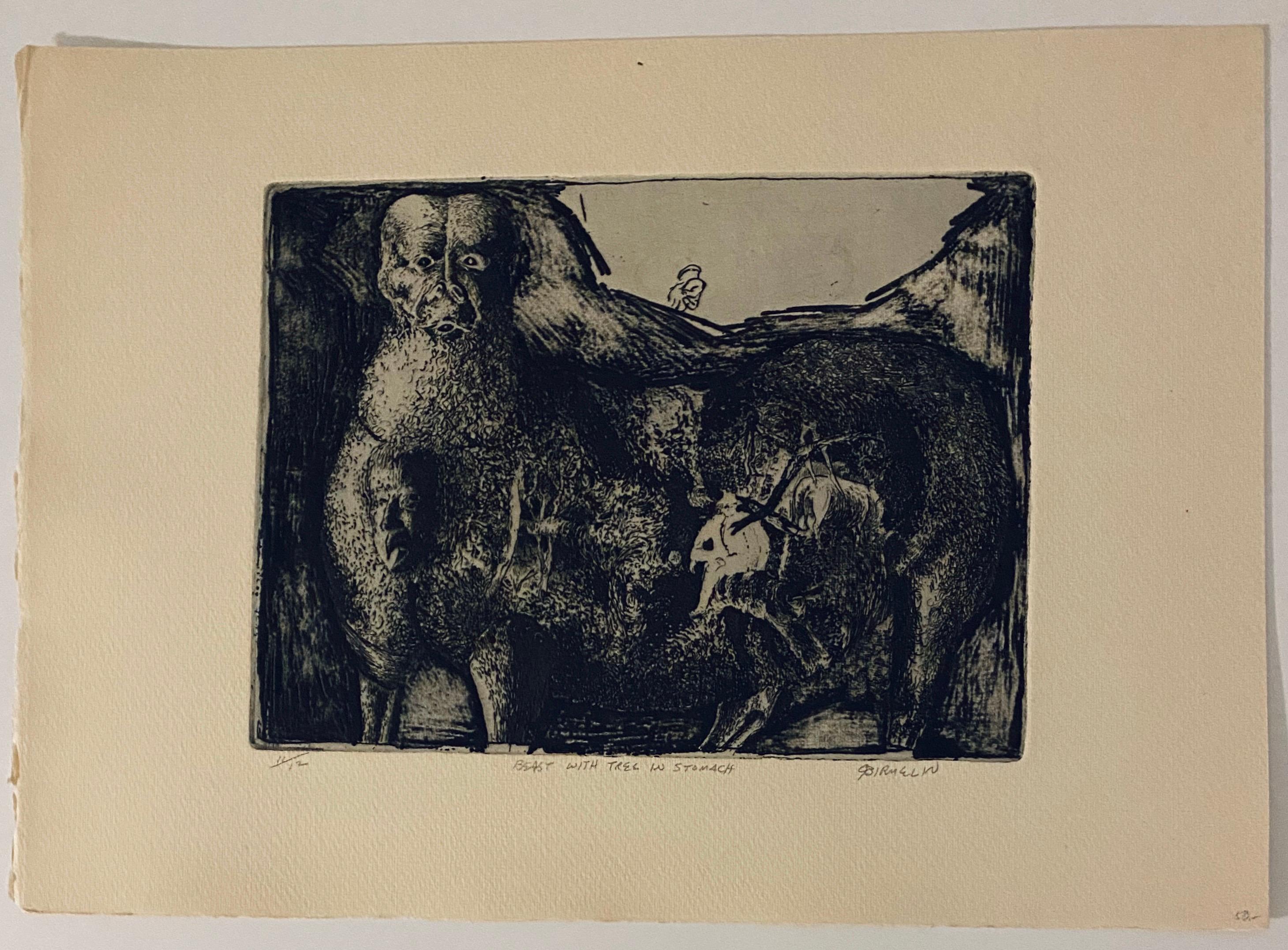Peu de bête avec un arbre dans le ventre, gravure abstraite moderniste américaine en vente 1