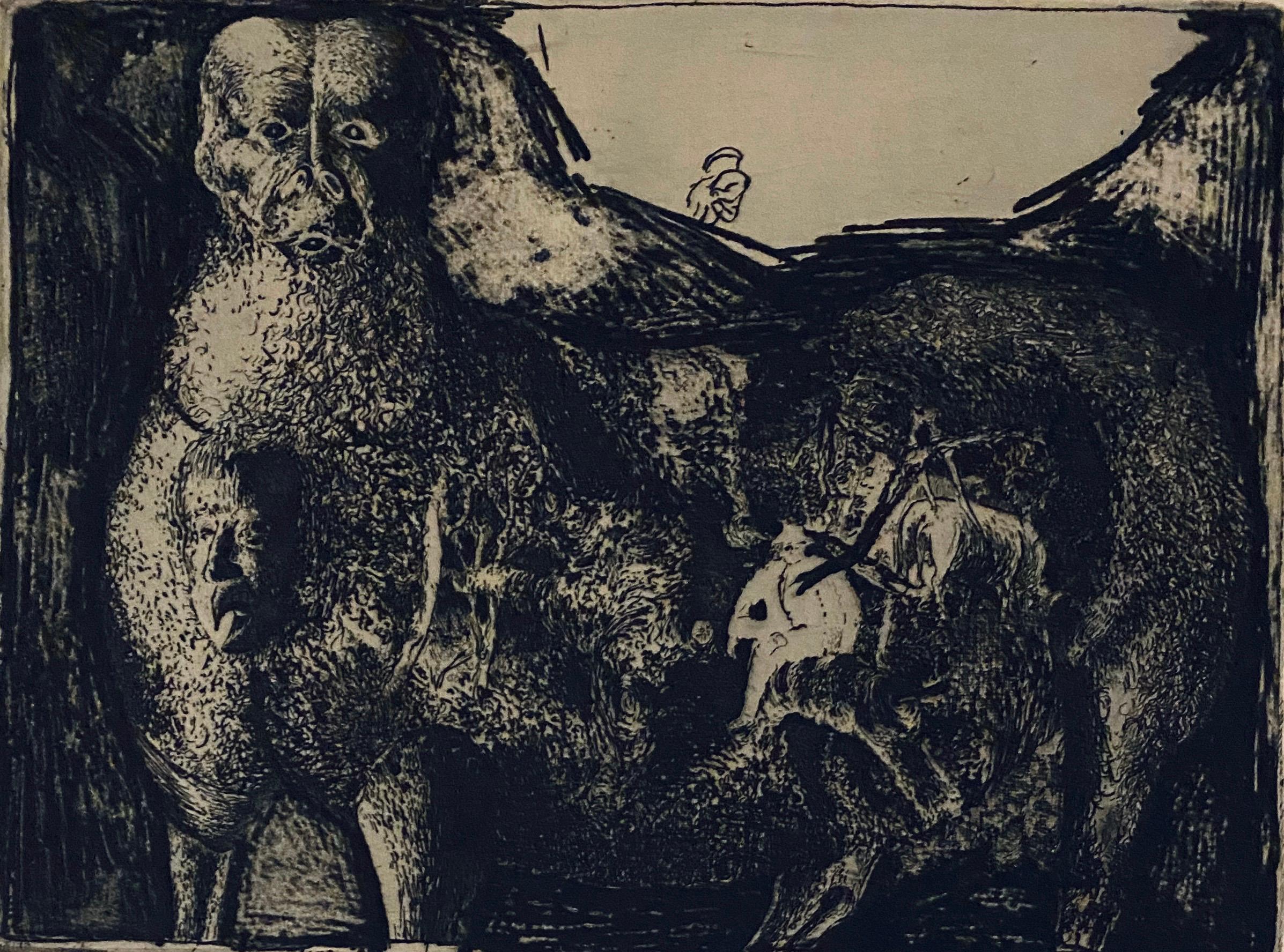 Robert A. Birmelin Interior Print - Beast With Tree In Stomach, American Modernist Abstract Etching