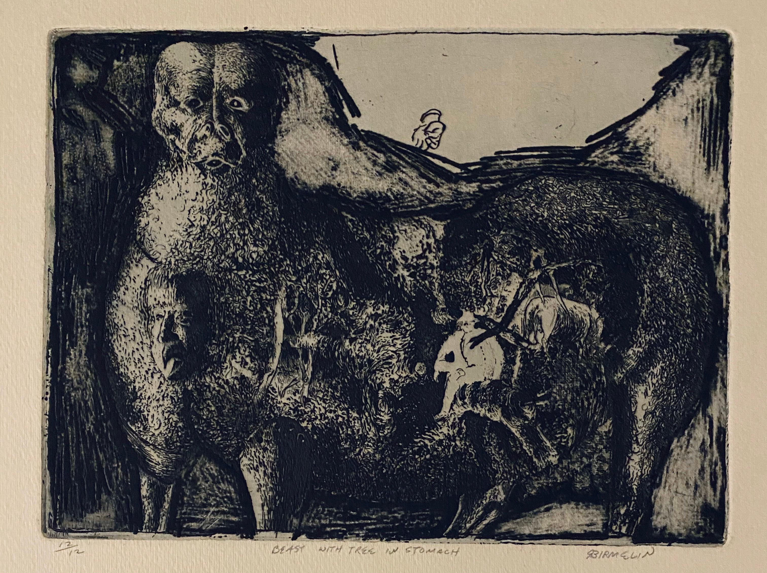 Robert A. Birmelin Interior Print - Beast With Tree In Stomach, American Modernist Abstract Etching