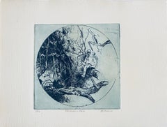 Chinese Man In Tree, American Modernist Abstract Etching