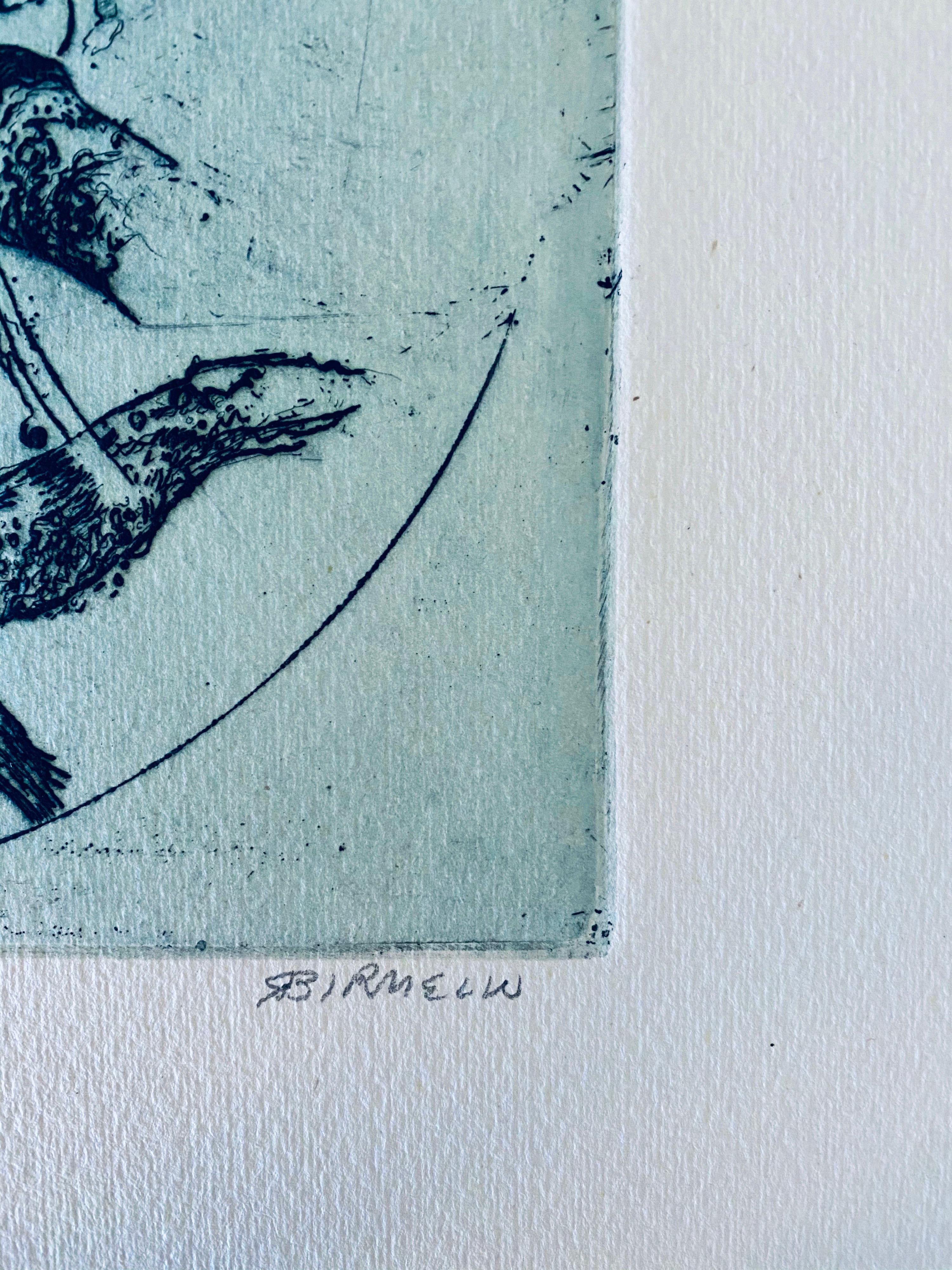 Chinese Man In Tree, American Modernist Abstract Etching - Print by Robert A. Birmelin