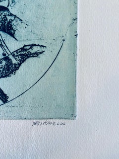 Chinese Man In Tree, American Modernist Abstract Etching