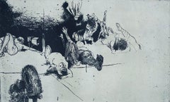 Fallen Figures. Standing Dog, American Modernist Abstract Etching