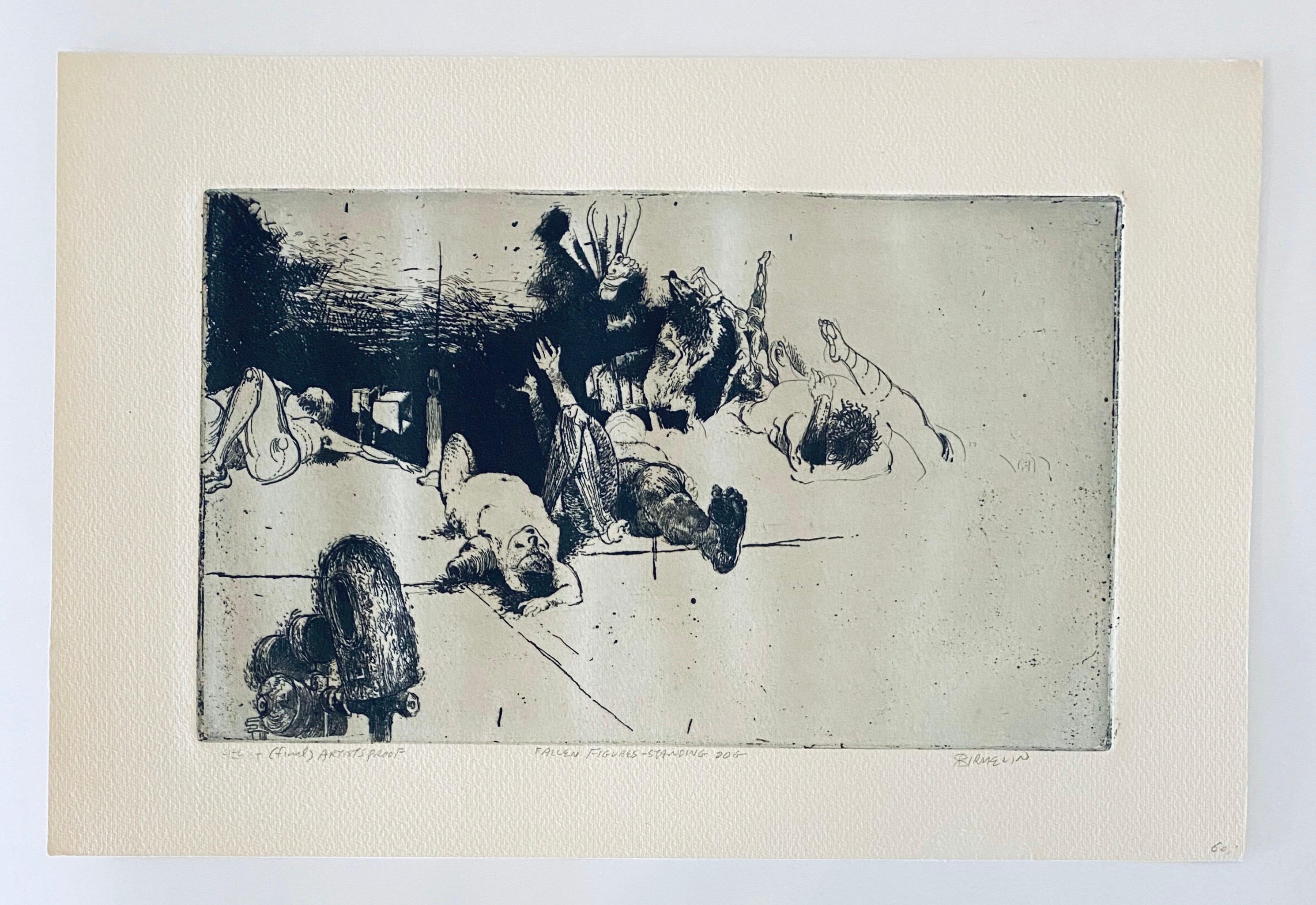 Fallen Figures. Standing Dog, American Modernist Abstract Etching For Sale 1