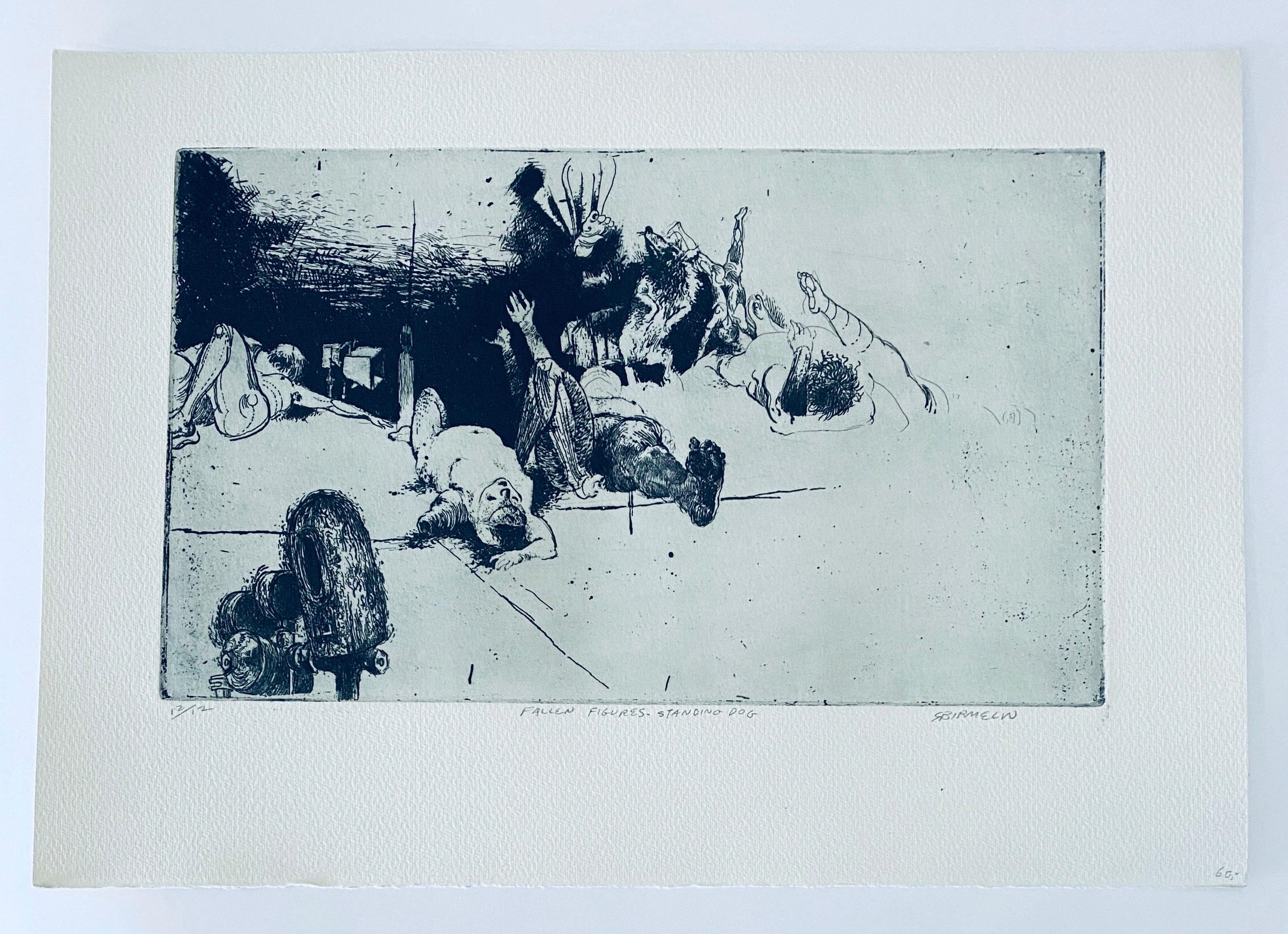 Fallen Figures. Standing Dog, American Modernist Abstract Etching For Sale 1